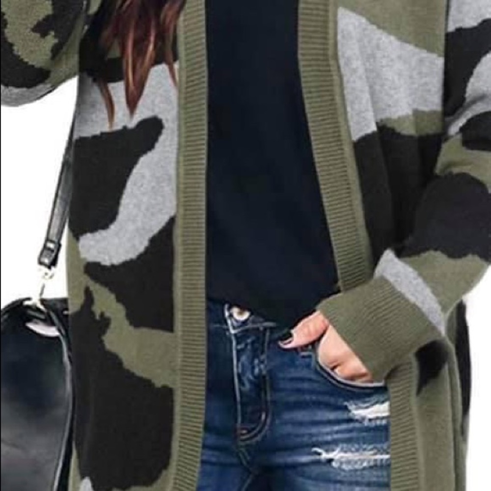 Green Camo Open Cardigan - Picture 2 of 2